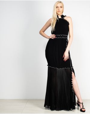 Rochie lunga de bal fara maneci creponata  cu volane  1920601048